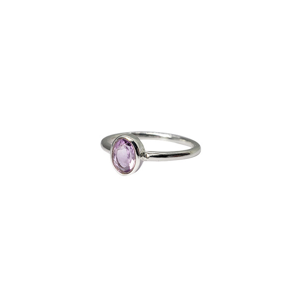 Simple Faceted Amethyst Oval Stone Sterling Silver Ring