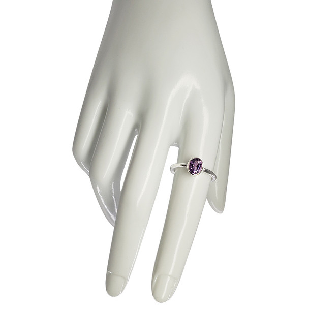 Simple Faceted Amethyst Oval Stone Sterling Silver Ring