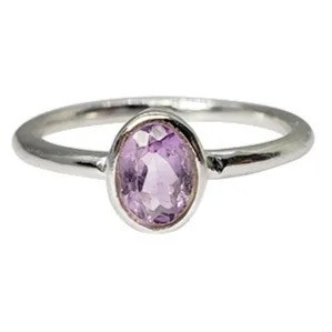 Simple Faceted Amethyst Oval Stone Sterling Silver Ring