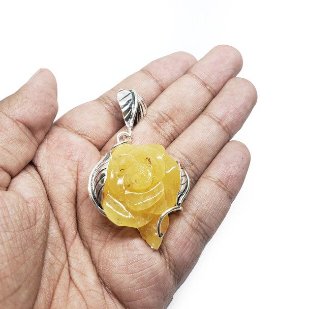 Handmade Amber Rose Sterling Silver Pendant