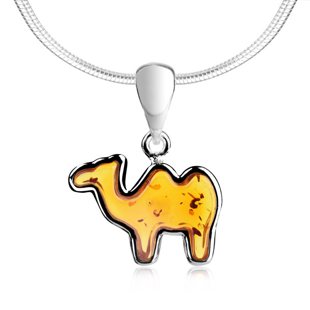 Cognac Amber Sterling Silver Camel Pendant --