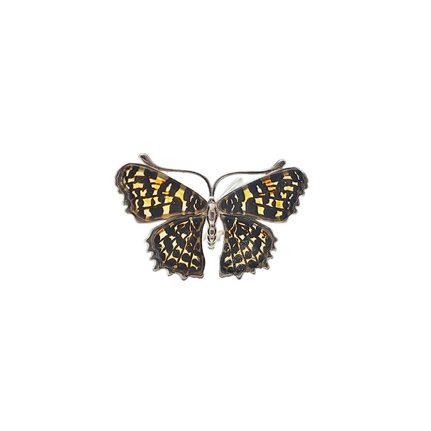 Cameo Amber Sterling Silver Butterfly Adjustable Ring ----