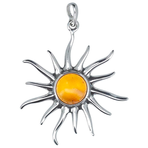 Sun Cognac Amber Silver Pendant