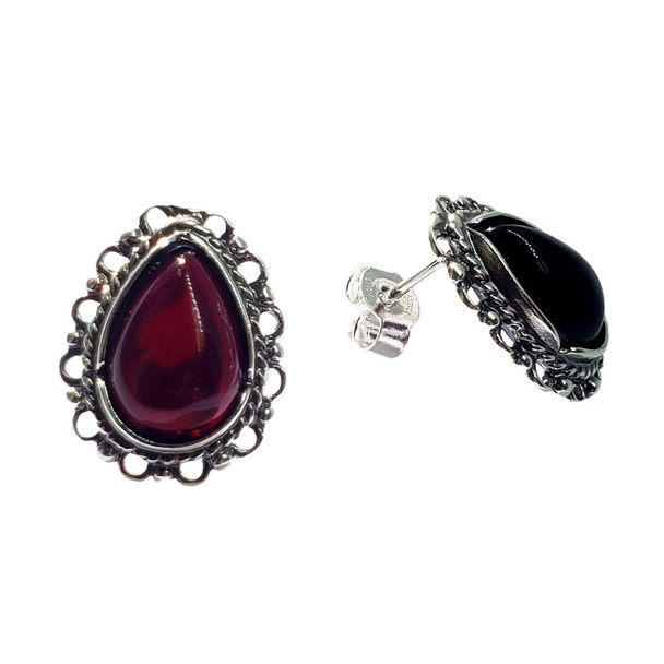 Cherry Amber Sterling Silver Stud Earrings