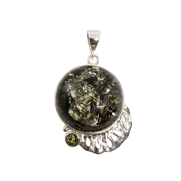 Amber Pendant Handmade Sterling Silver Jewelry (P-GR-4347)