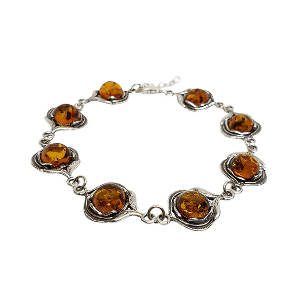 Baltic Amber Sterling Silver Round Bracelet. Amber Jewelry -