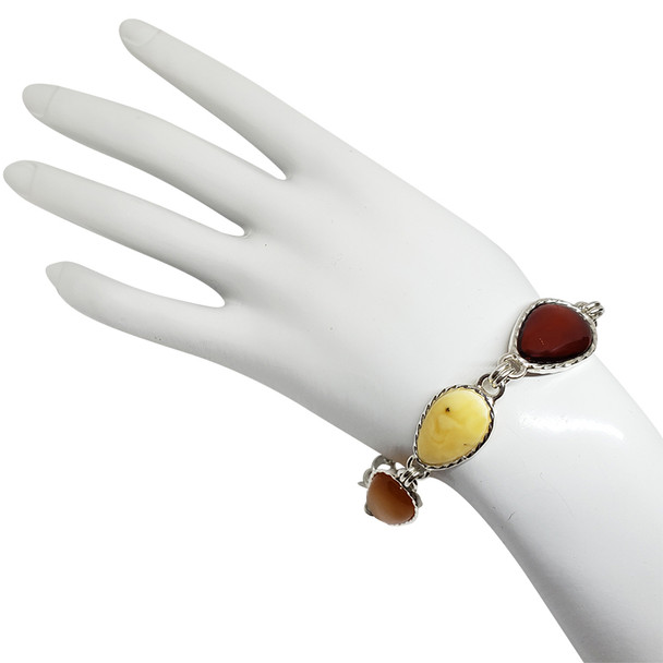 Multi-Color Amber Sterling Silver Handmade Bracelet --