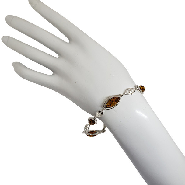 Cognac Amber Sterling Silver Bracelet ----