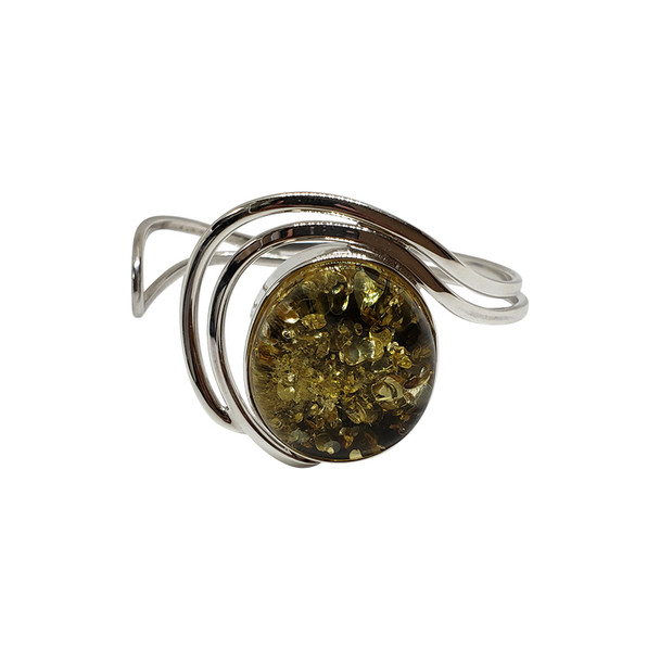 Green Amber Sterling Silver Cuff Bracelet