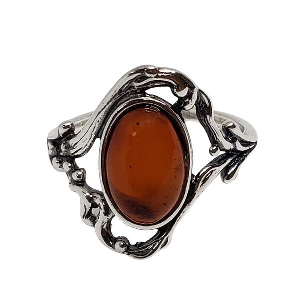 Cherry Amber Sterling Silver Ring -----
