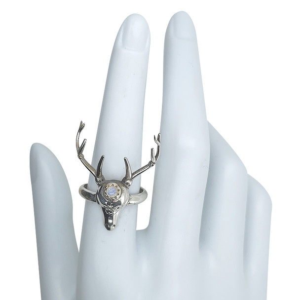 Moonstone Sterling Silver Deer/Stag Head Ring