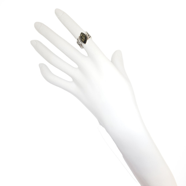 Green Amber Sterling Silver Ring .....