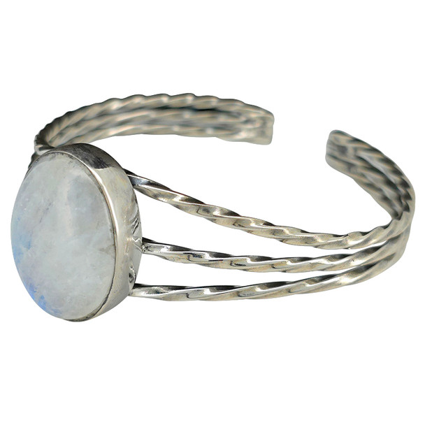 Moonstone Rope Twisted Silver Cuff Bracelet
