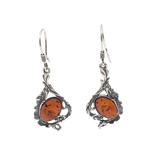 Baltic Amber Sterling Silver Earrings. Amber Jewelry (E-CH-3601)