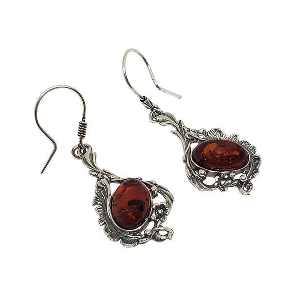 Baltic Amber Sterling Silver Earrings. Amber Jewelry (E-CH-3601)