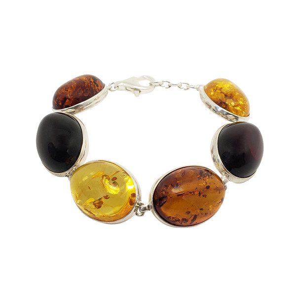 Multi-Color Amber Sterling Silver Link Bracelet ...