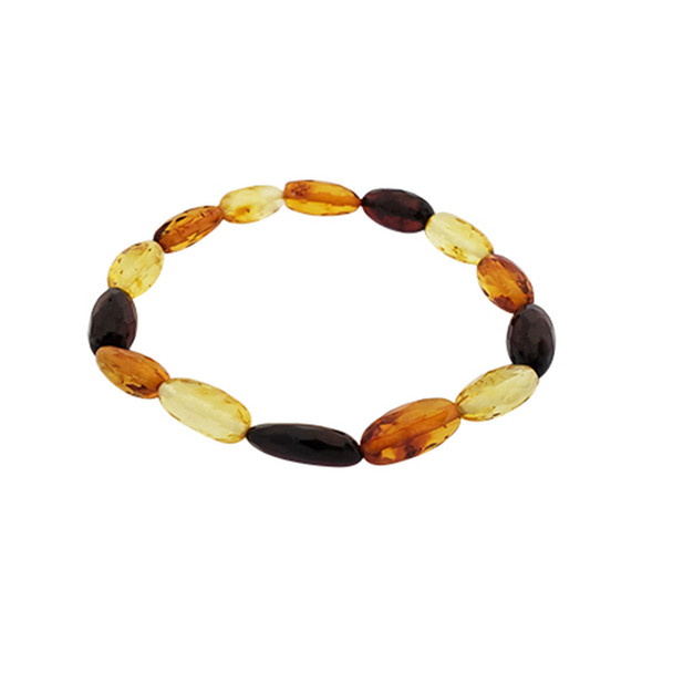 Faceted Multi-Color Genuine Baltic Amber Bracelet .