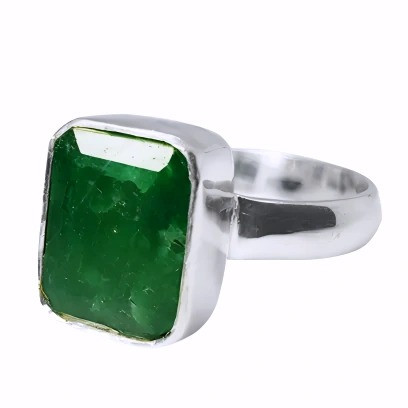Handmade Faceted Composite Emerald Stone Sterling Silver Ring