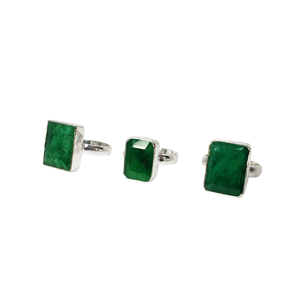 Handmade Faceted Composite Emerald Stone Sterling Silver Ring