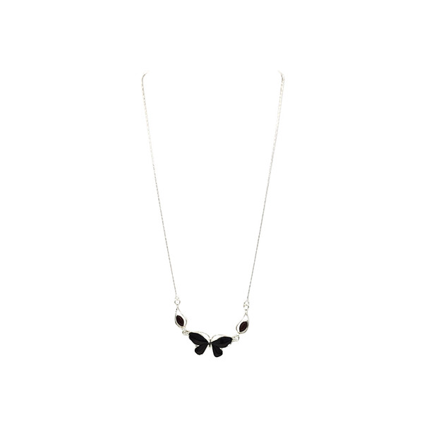 Butterfly Cherry Amber Sterling Silver Necklace