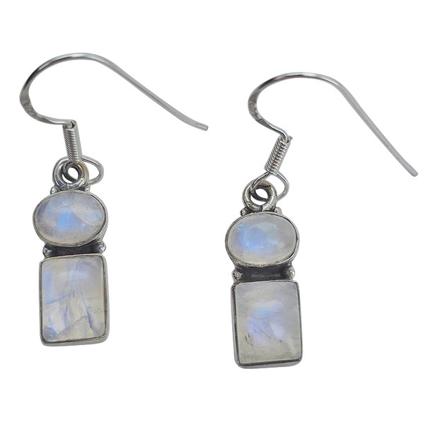Geometric-Style Moonstone Dangle Earrings