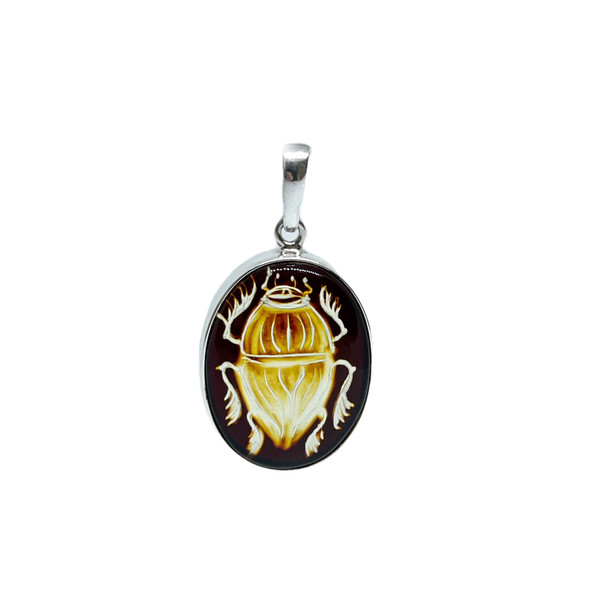 Amber Cameo / Intaglio Scarab Pendant .