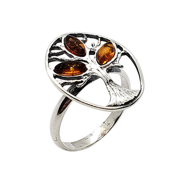 Cognac Amber Tree Of Life Ring ..