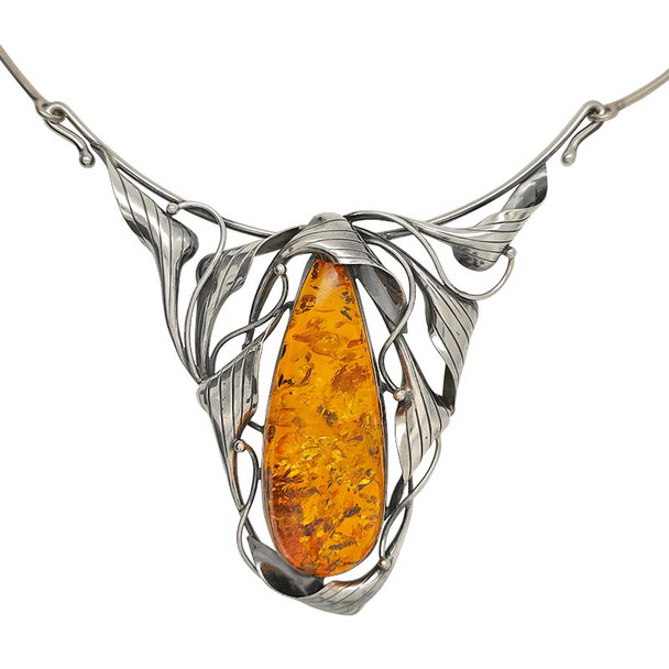 Handmade Cognac Amber Oxidized Silver Necklace