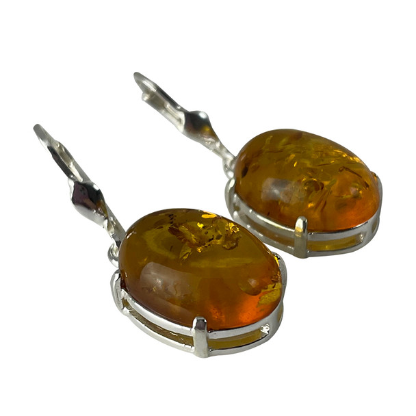 Cognac Amber Sterling Silver Earrings