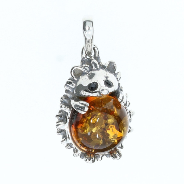 Hedgehog Cognac Amber Sterling Silver Pendant