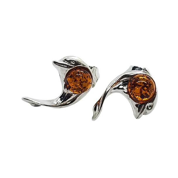 Baltic Amber Sterling Silver Dolphin Earrings. Amber Jewelry ----
