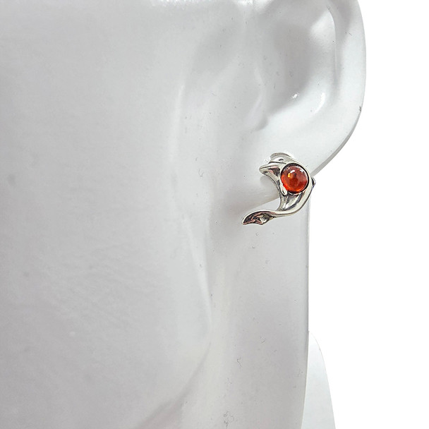 Cognac Amber Sterling Silver Dolphin Earrings
