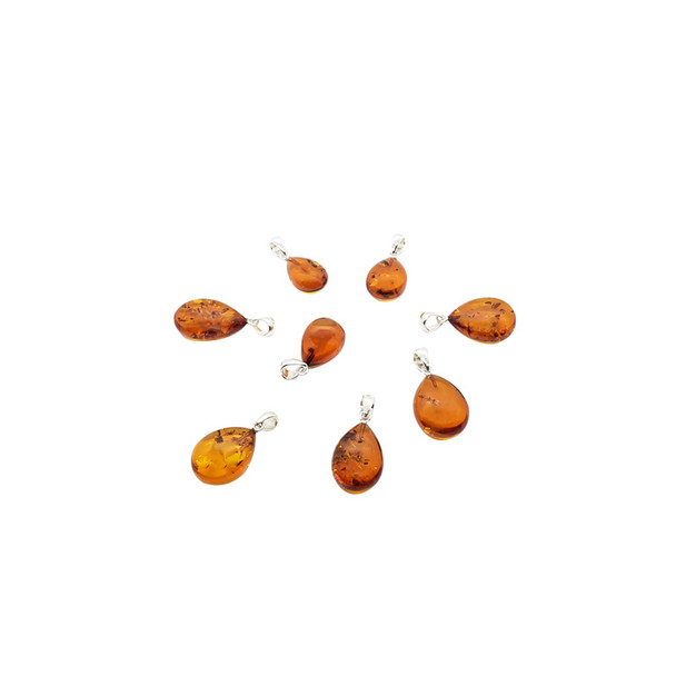 Cognac Amber Sterling Silver Small Drop Pendant