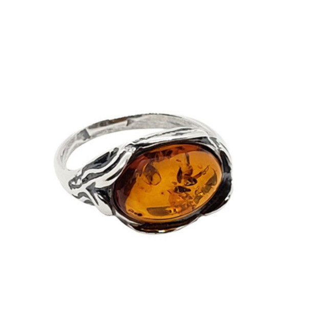 Cognac Amber Oxidized Silver Ring --
