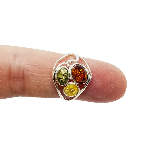 Multicolor Amber Sterling Silver Ring