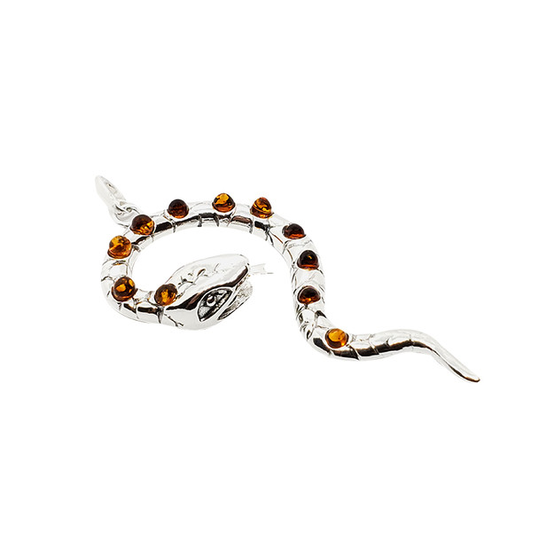 Cognac Amber Sterling Silver Snake Pendant