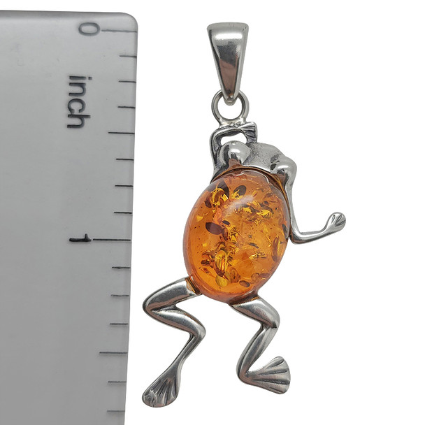 Cognac Amber Sterling Silver Frog Pendant --