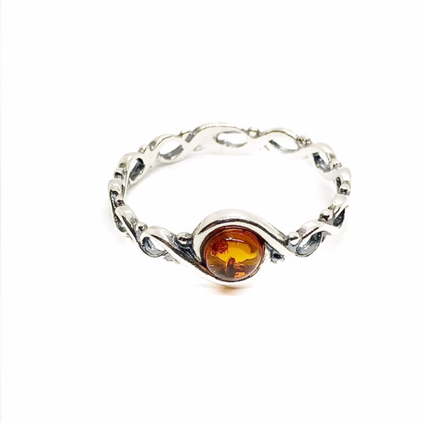 Cognac Amber Oxidized Silver Ring