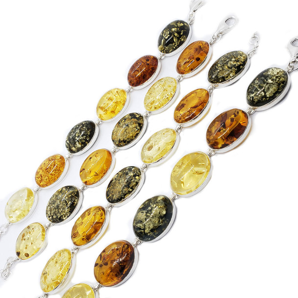 Multi Color Amber .925 Silver Link Bracelet ....
