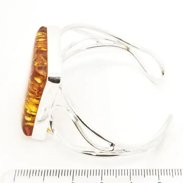 Handmade Cognac Amber Open Cuff Silver Bracelet