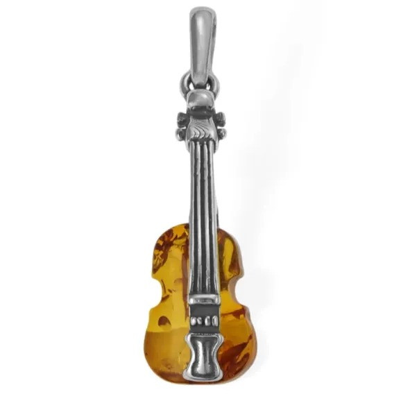 Amber Sterling Silver Violin Pendant