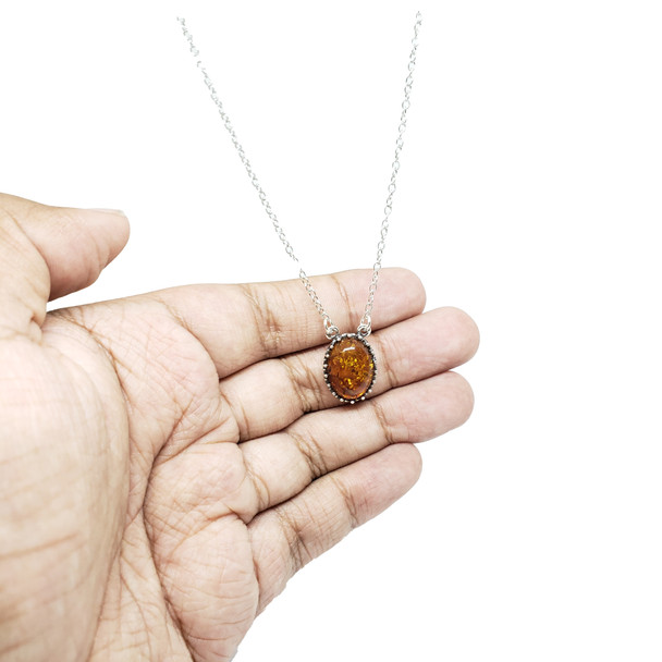 Cognac Amber Sterling Silver Necklace