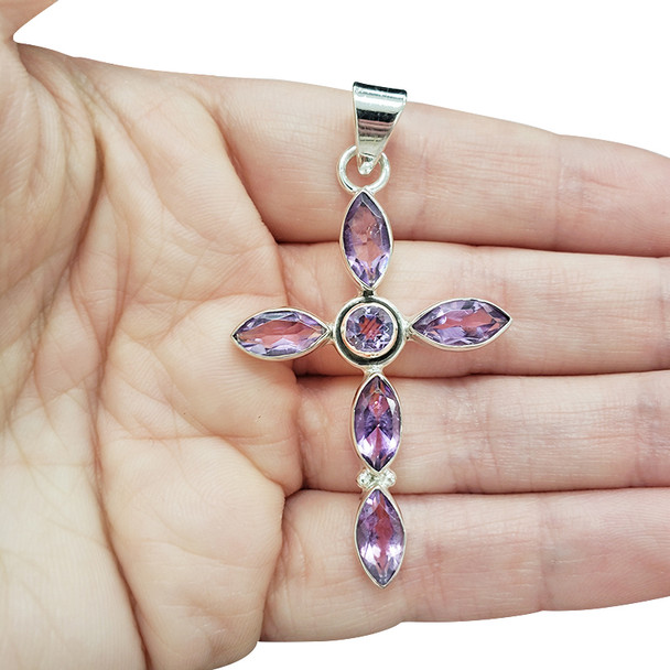 Faceted Amethyst Sterling Silver Cross/Pendant --