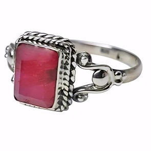 Faceted Composite Ruby Stone Sterling Silver Ring
