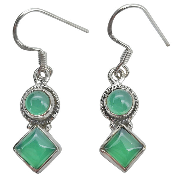 Green Onyx 925 Silver Earrings On Hooks