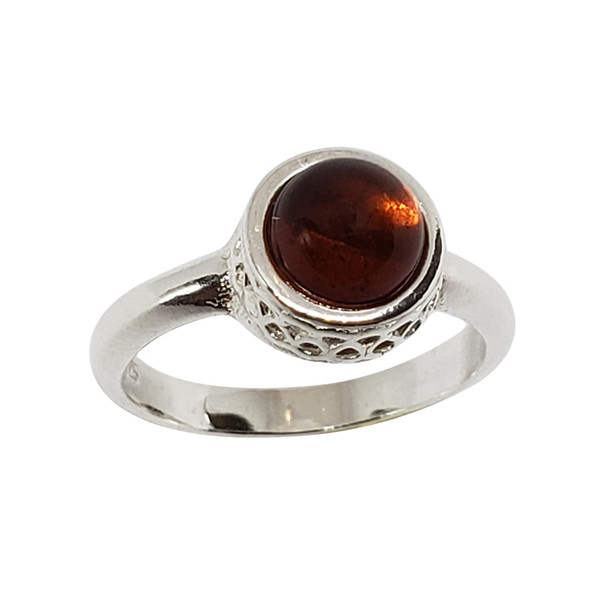 Cherry Amber Sterling Silver Ring (R-CH-3877-A)