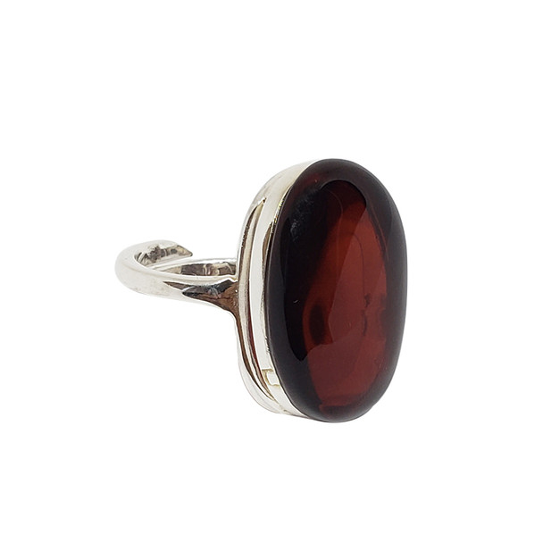 Cherry Amber Sterling Silver Adjustable Ring