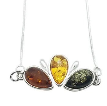 Multicolor Amber Sterling Silver Necklace
