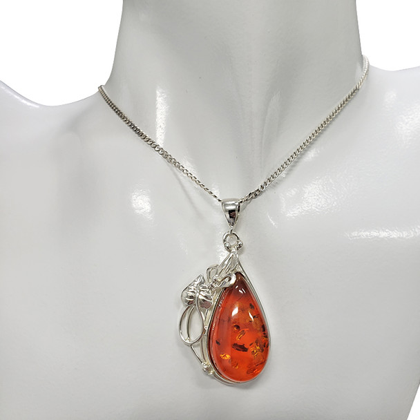 Cognac Amber Sterling Silver Pendant -.-.-.-.