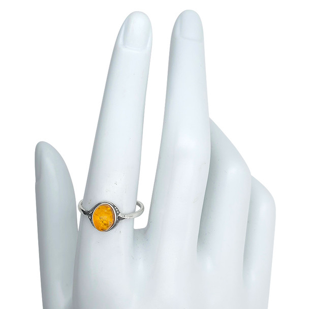 Cognac Amber Sterling Silver Oval Ring